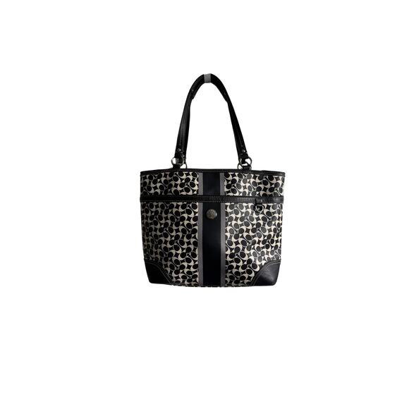 Coach Handbags - Coach Signature Tote F15137 Black White Canvas Leather Shoulder Bag